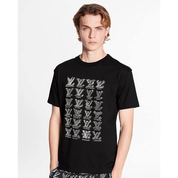 Louis Vuitton LV Cartoons Jacquard Black White Logo Short Sleeve T-Shirt Large L - Picture 4 of 13